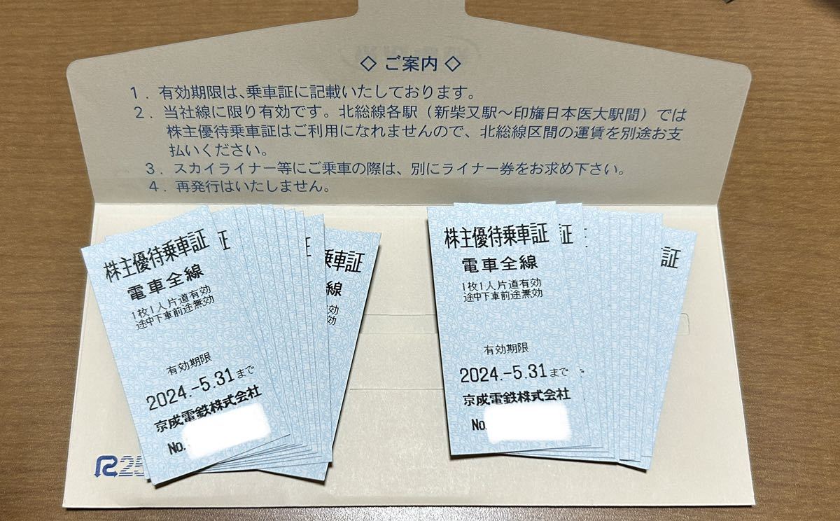 20枚組 京成電鉄　株主優待乗車証　2024年5月31日_画像1