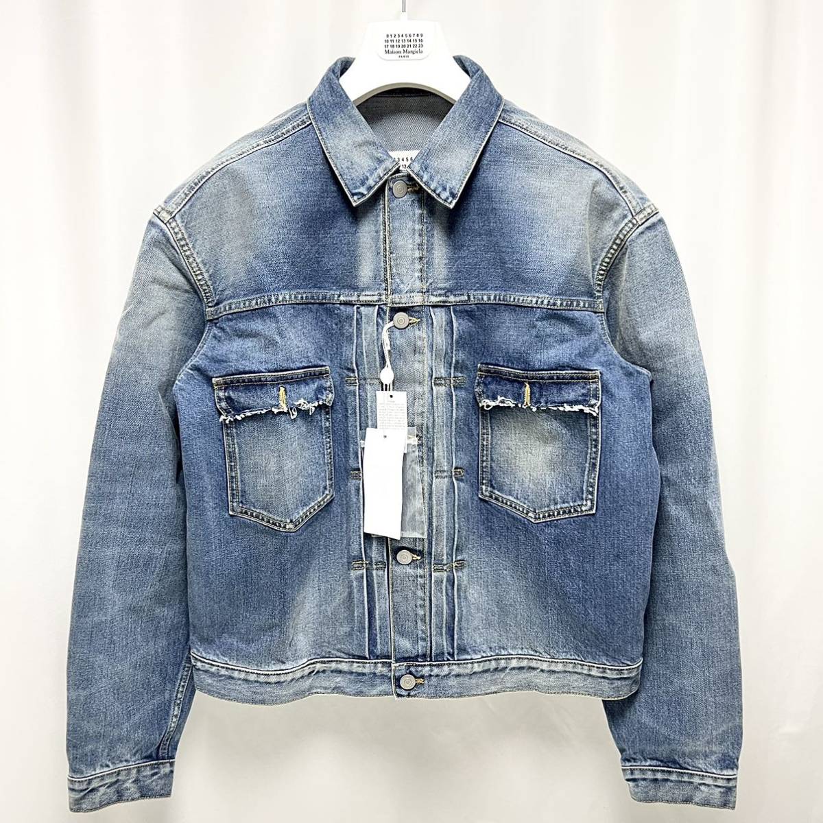 52 新品 メゾンマルジェラ ダメージ 加工 デストロイド デニム ジャケット クロップド DESTROYED DENIM JACKET 4ステッチ ヴィンテージ_画像1