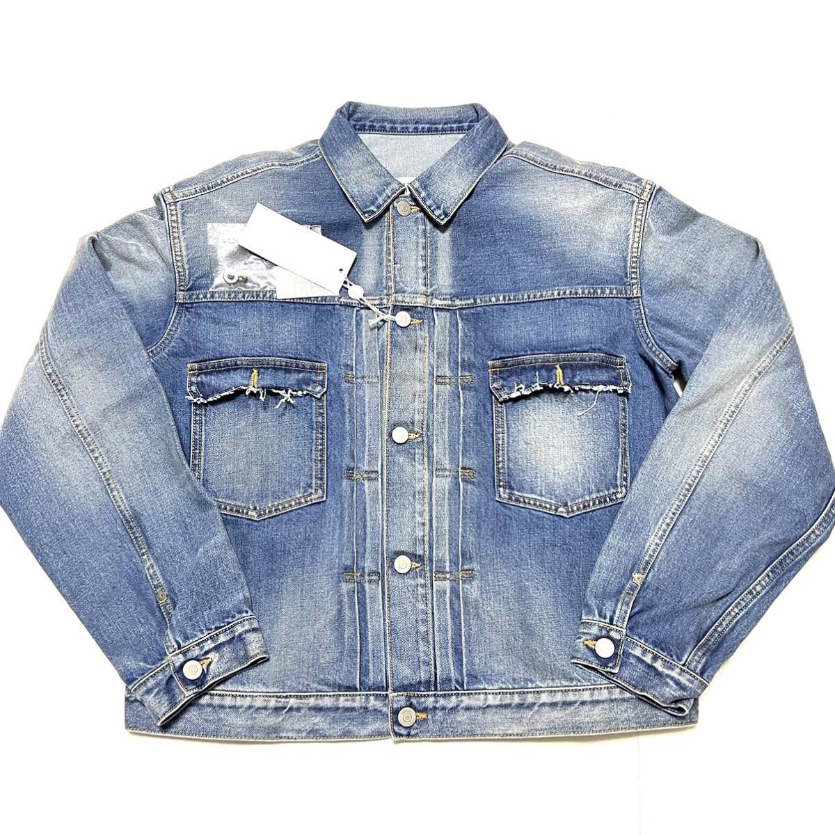 52 新品 メゾンマルジェラ ダメージ 加工 デストロイド デニム ジャケット クロップド DESTROYED DENIM JACKET 4ステッチ ヴィンテージ_画像3