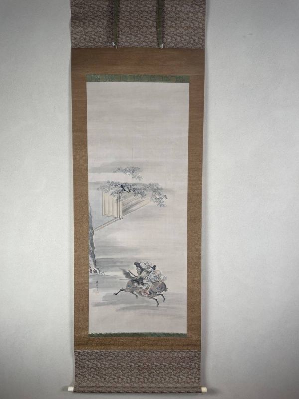 【真作】江戸中期の画家　英一蝶　弁慶之図　武者絵、歴史画 B18