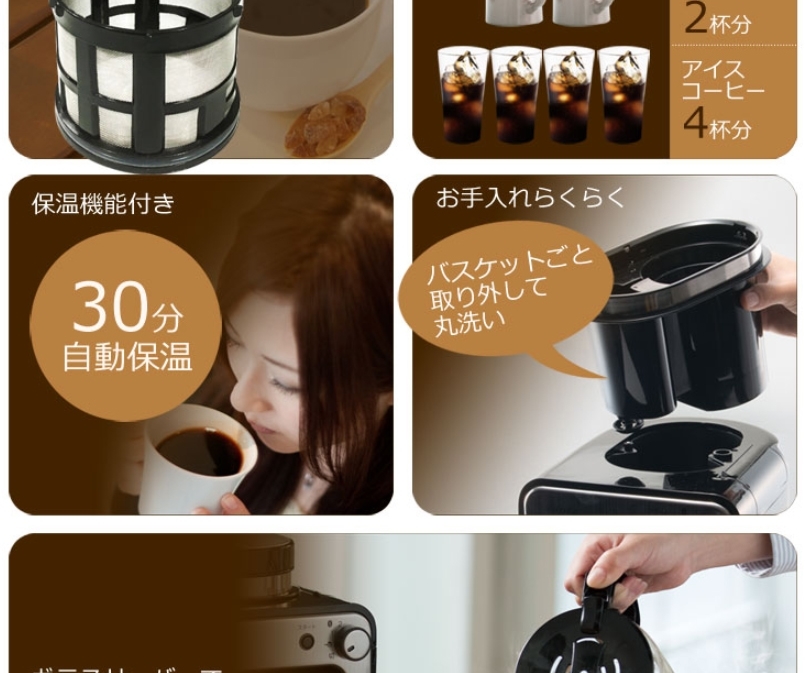 コーヒーメーカー 全自動 ドリップ式 ミル付き ガラスサーバー メッシュフィルター_画像6