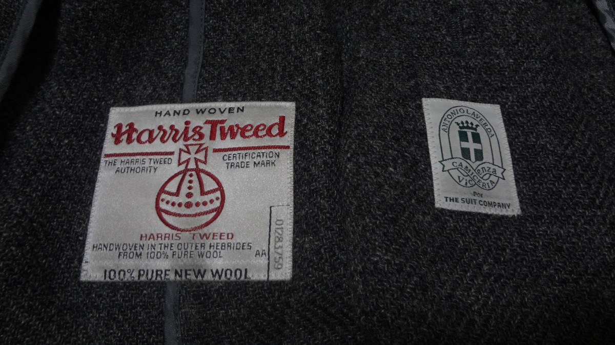 美品sizeS★Harris Tweed×スーツカンパニー☆SUIT COMPANY×ハリスツイード★秋冬物★高級2Bジャケット/濃グレー★シングル２釦★本切羽の画像5