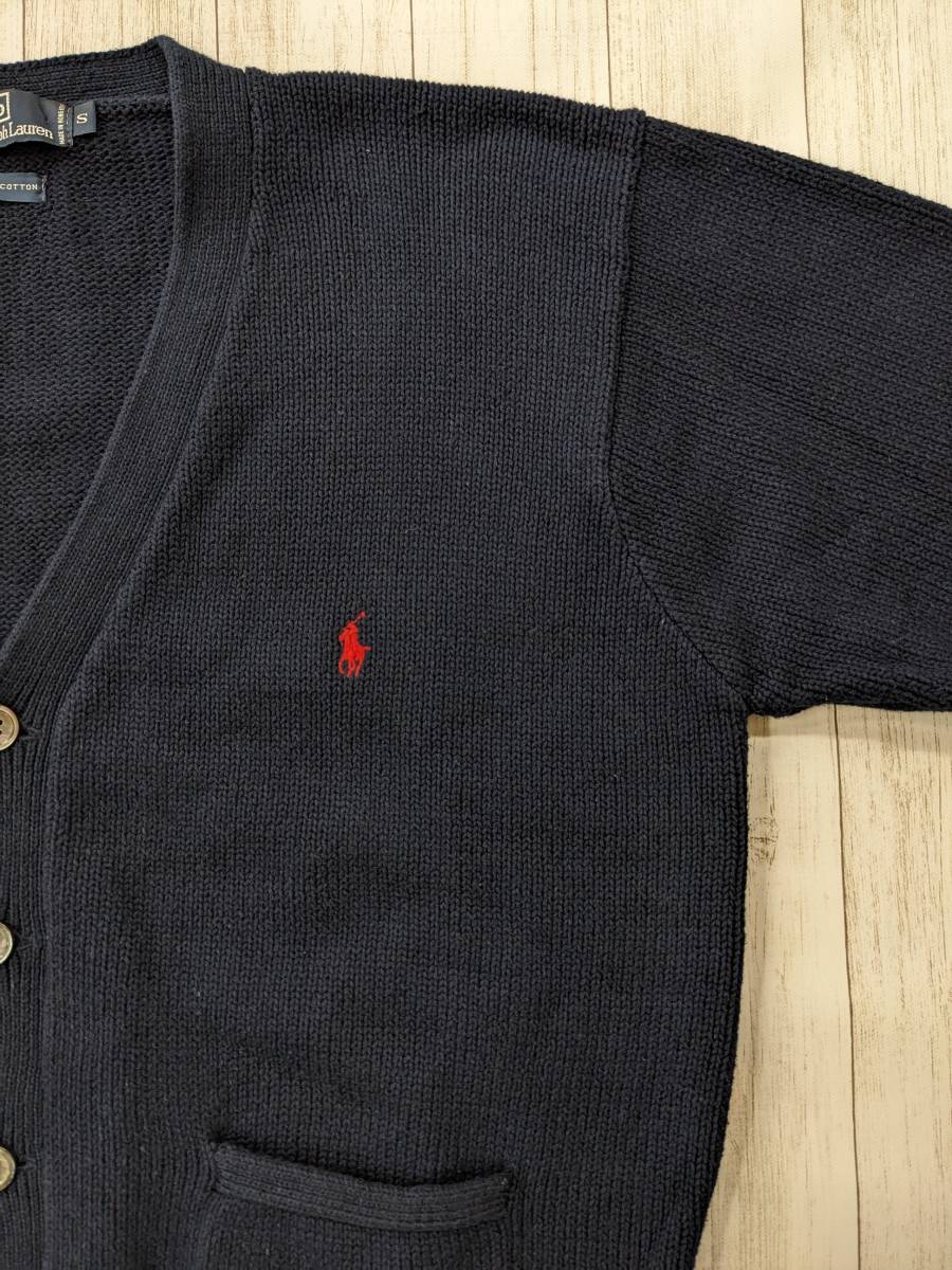 Polo by Ralph Lauren/ポロバイラルフローレン/香港製/90S～00S/ヴィンテージ/肉厚ニットカーディガン/ブランドロゴ刺繍/シェルボタン_画像2