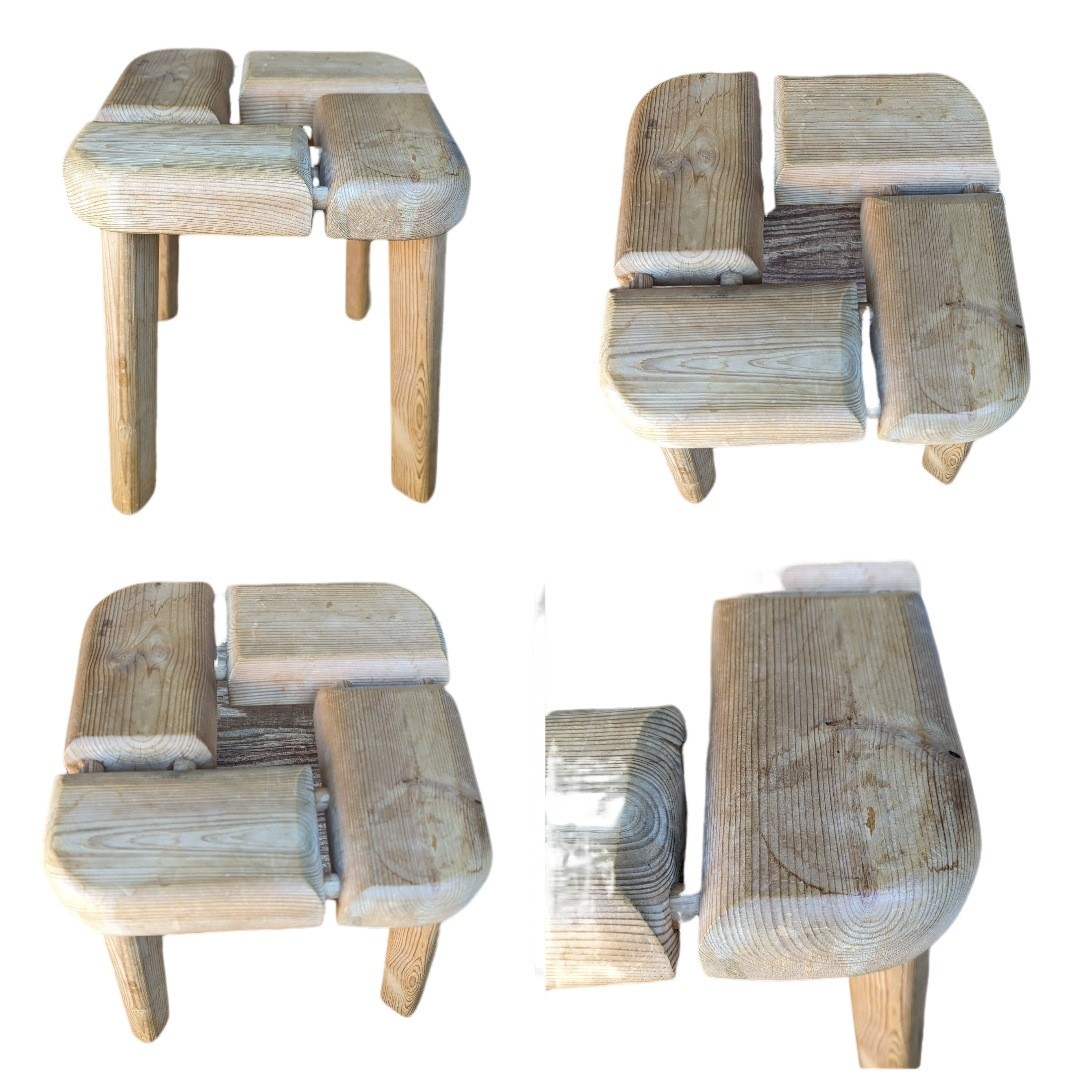 木製　スツール　組木　デンマーク　椅子　いす　イス　北欧　サイドテーブル　飾台　パイン材　サウナスツール　無垢材　ヴィンテージ_画像4