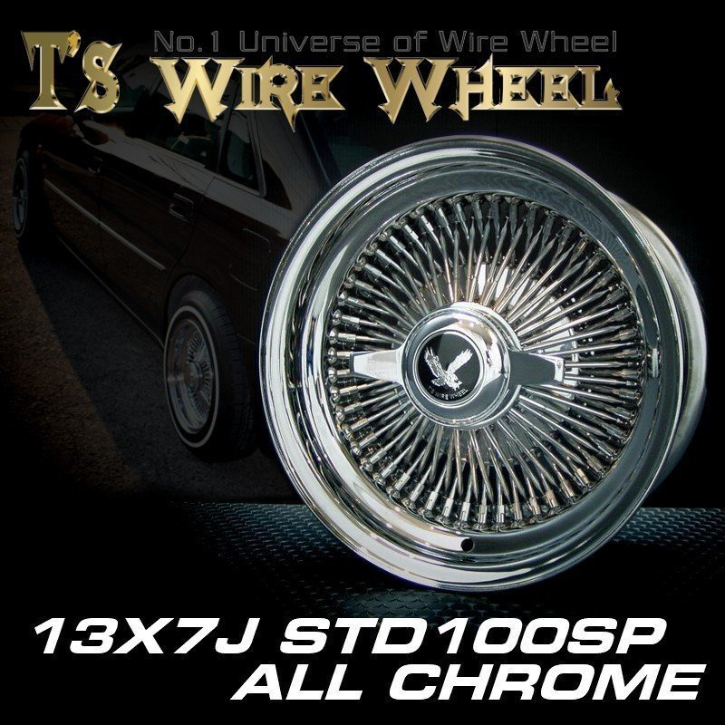 ワイヤーホイール T's WIRE 13X7J STD100SP オールクローム4本セット　＜ローライダー/USDM/アコード/シビック/ハイラックス＞_画像2