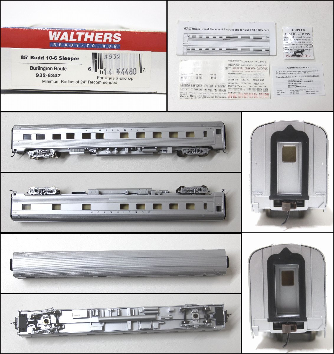 2S351 美品！ WALTHERS HOゲージ 7両セット　85' BUDD BURLINGTON　932-6327 932-6347 932-6467 932-6487 932-6507【ニューポーン】_画像6