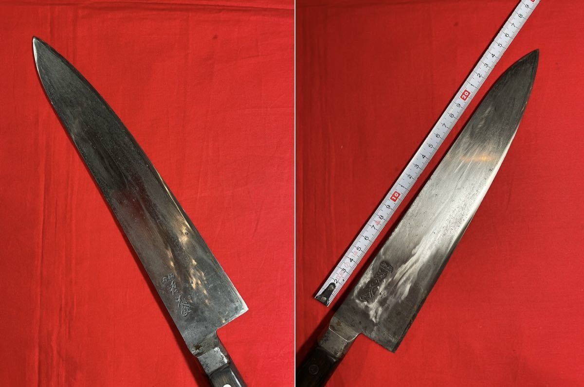 【包丁】刃渡約27㎝ 重量約45g 牛刀 源 光金 日本鋼 職人 業務用 プロ 全鋼 日本製 Japan knife 高級 料亭 専門店 調理 刃物 料理人 現状品_画像3