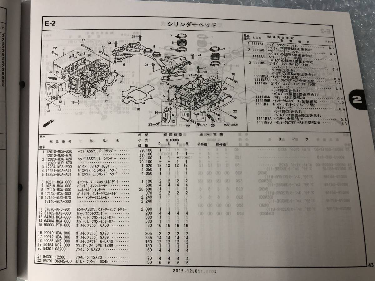 HONDA　GOLDWING　F6B　GL1800BD（SC68-110）など　パーツカタログ　平成27年12月　4版　ホンダ_画像9