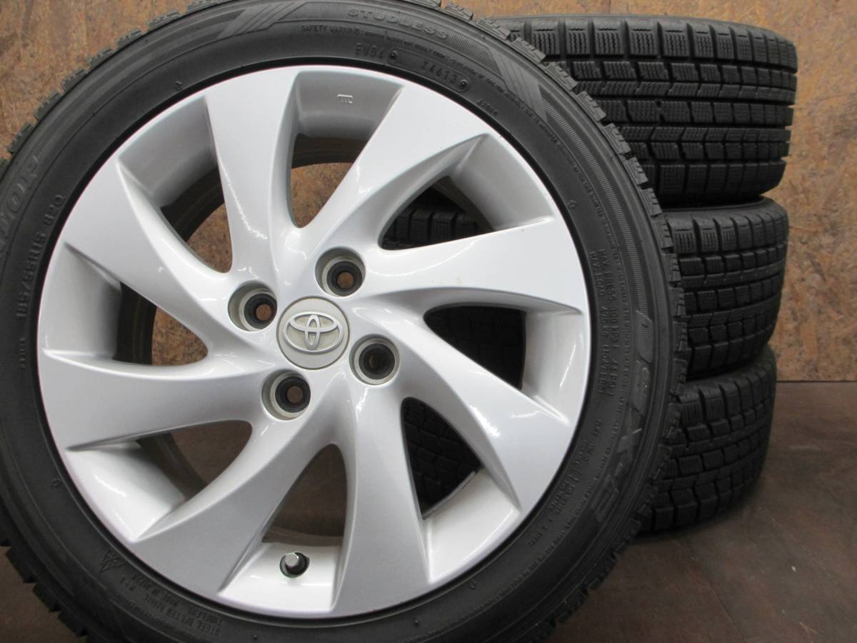 ★トヨタbB純正アルミホイール + 初期ミゾ深溝スタッドレス DUNLOP DSX-2 185/55R15 4本セット[アクア ヤリス シエンタ ルーミー ヴィッツ]_画像1