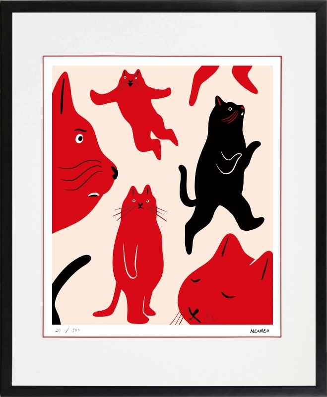 ジークレー版画 額装絵画 MEOMEO 「猫は自由に生きている」 四ッ切_画像1