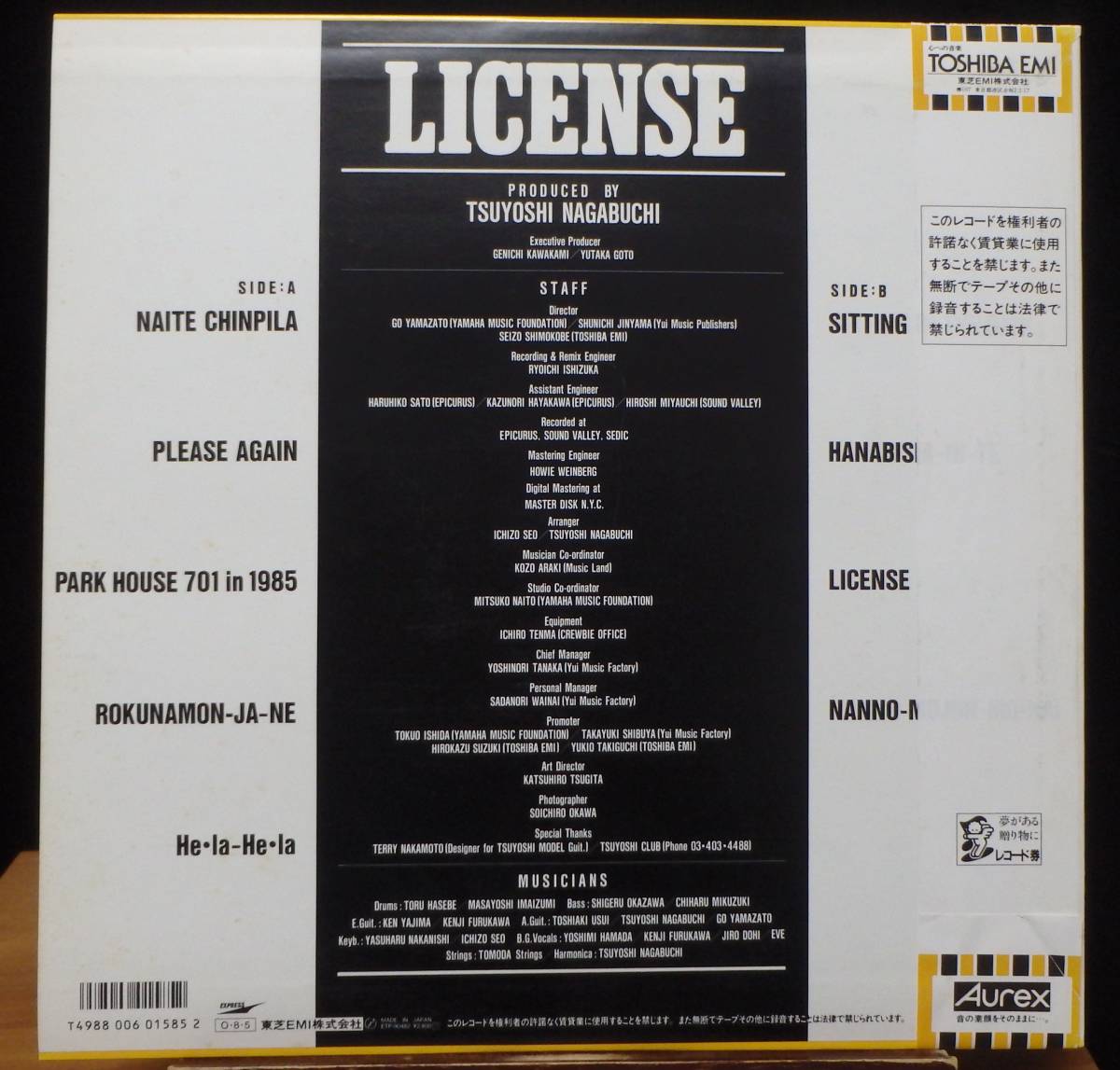【JM182】長渕 剛 「License = ライセンス」, 87 JPN(帯) 初回盤 ★ポップ・ロックの画像2