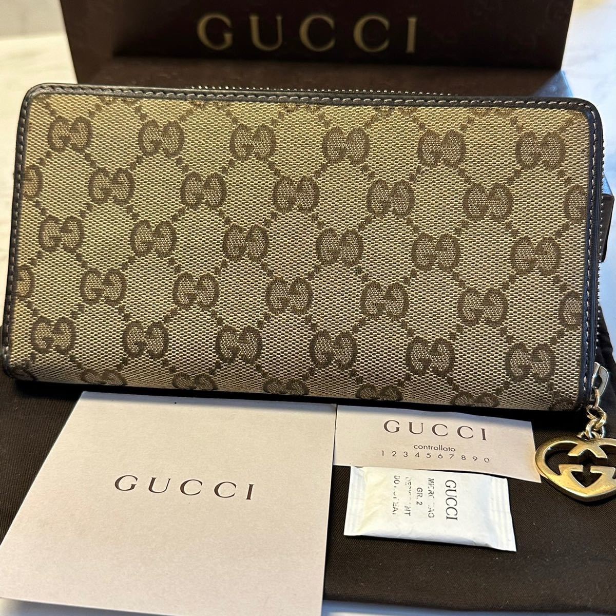 グッチ　GUCCI 財布　長財布　GGキャンバス　ハート金具　ラウンドファスナー　レディース_画像2