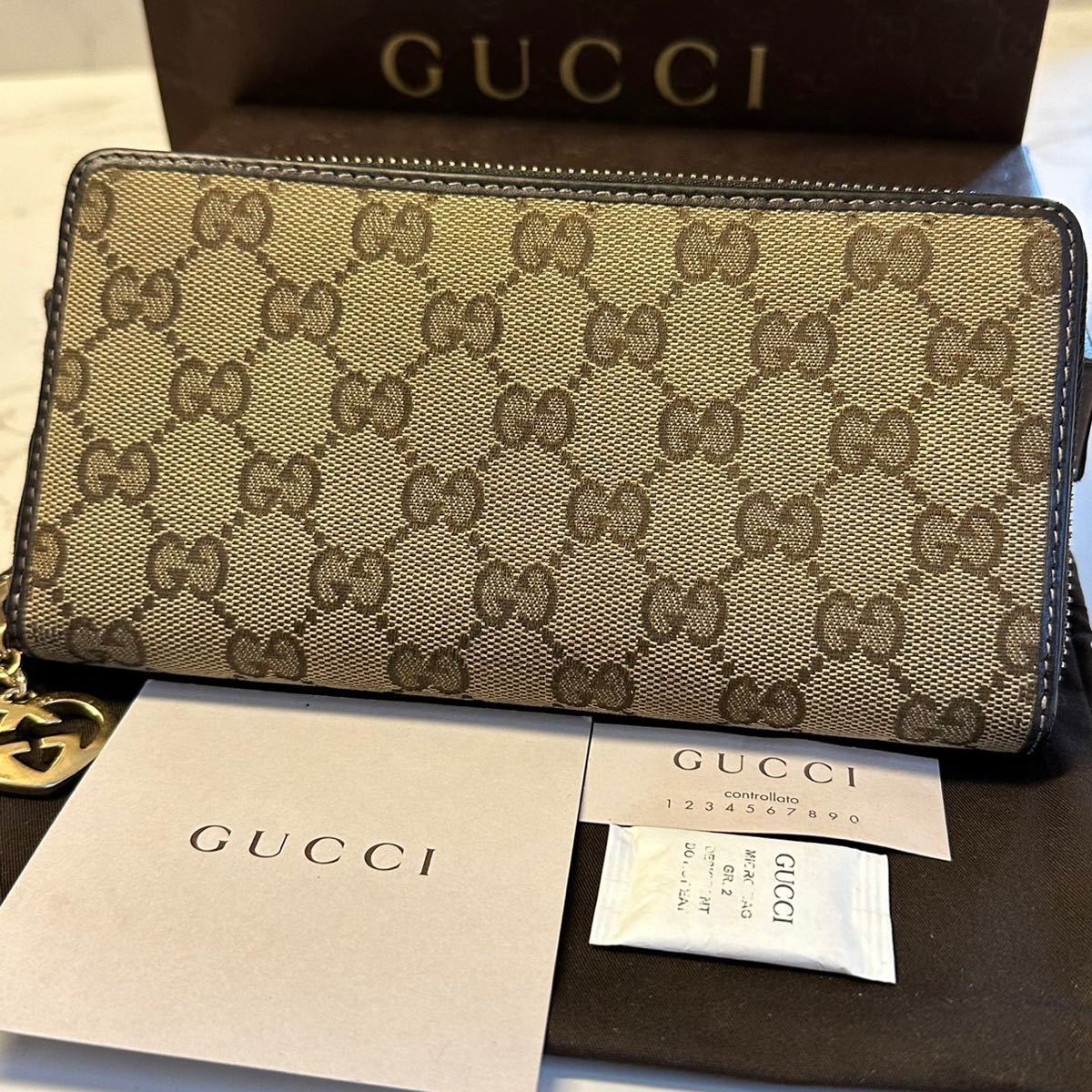 グッチ　GUCCI 財布　長財布　GGキャンバス　ハート金具　ラウンドファスナー　レディース_画像1