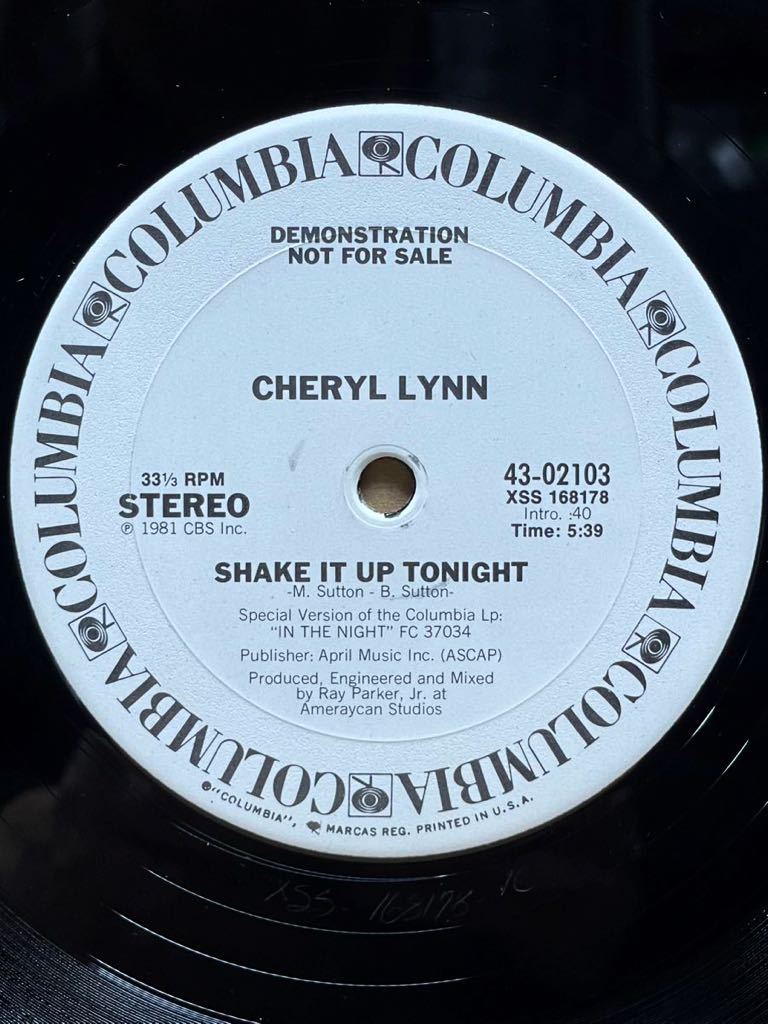 Cheryl Lynn - Shake It Up Tonight Columbia 43-02103 フォーマット：Vinyl ,12, 33 1/3 RPM ,Promo ,Stereo US 1981_画像1