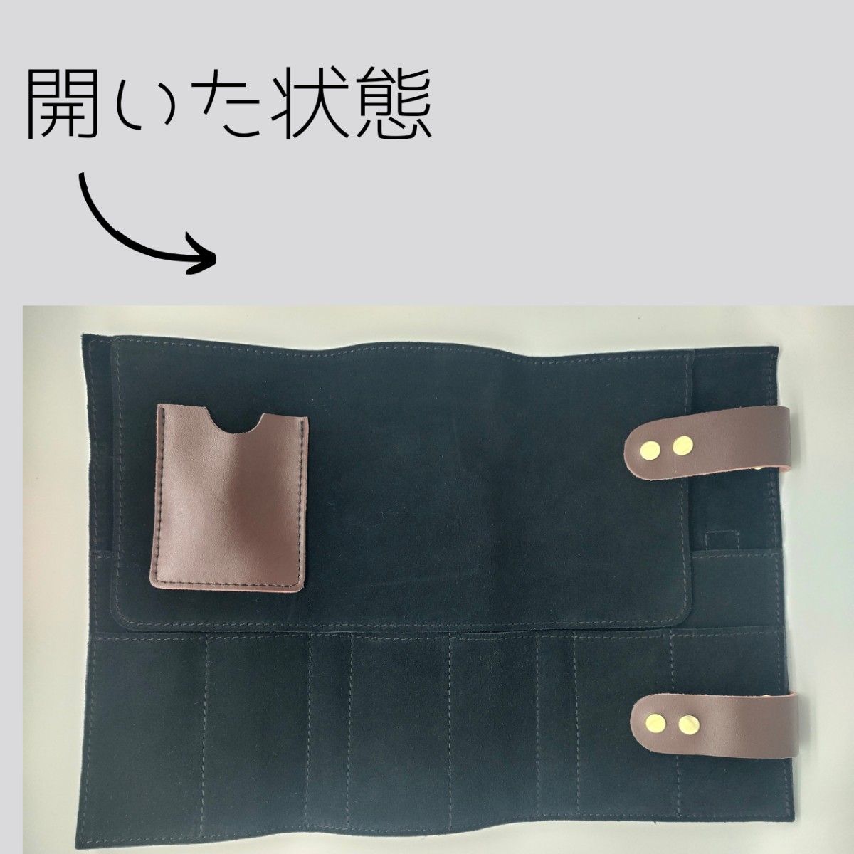 【即購入可】置き型本革シザーケース(豚毛ブラシ付属)ブラック