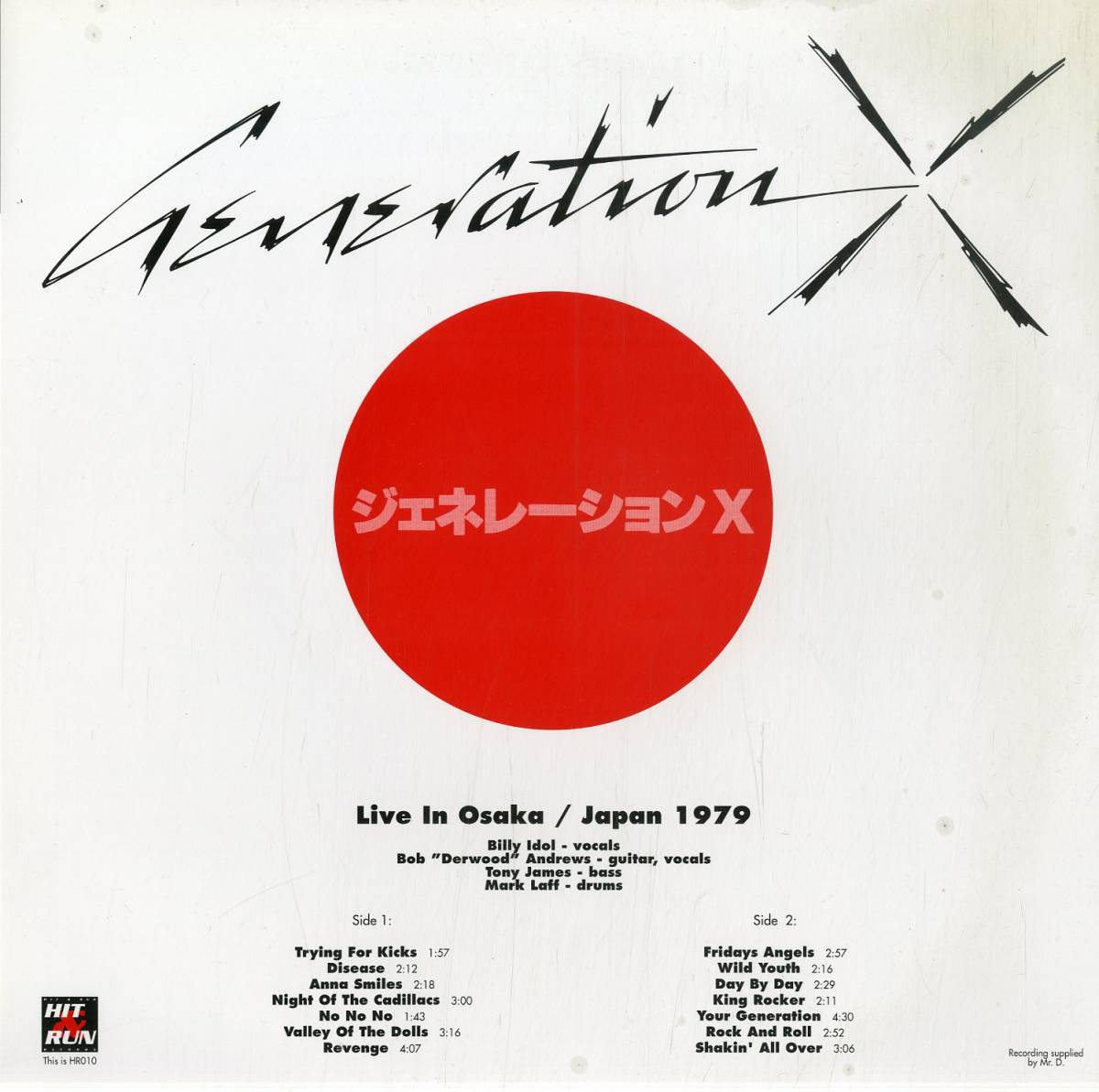 A00575087/LP/ジェネレーションX (GENERATION X)「Shakin All Over Osaka! Live Japan 1979 (2001年・HR-010・パンク・PUNK)」_画像2