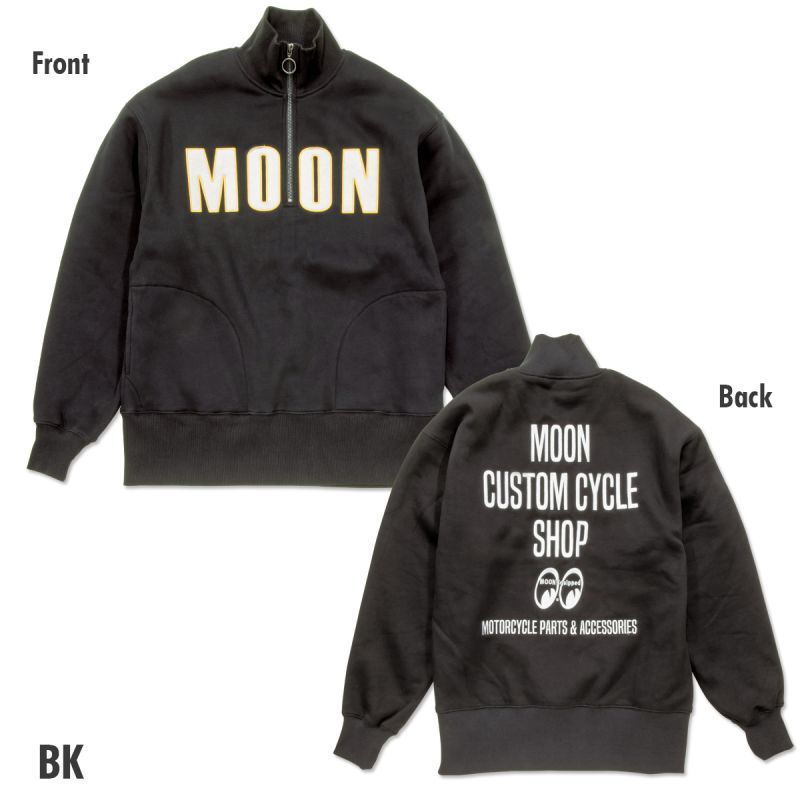 公式の店舗 MOON Custom Cycle Shop ハーフ ジップ スウェットシャツ [MQS182]　MOONEYES　BK　Lサイズ Lサイズ