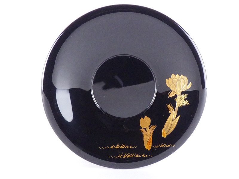 【扇屋】輪島塗 わじま慶塚「草花絵替蒔絵 茶托」5客 共箱 幅 約13.5cm 高さ 約2cm 木製 棗 香合 茶碗 花絵替 茶道具_画像8