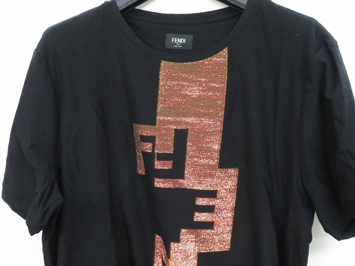 FENDI　フェンディ　Tシャツ/lurex logo T-shirt/FY0894AAOF/XXL/コットン/BLK/ブラック_画像2