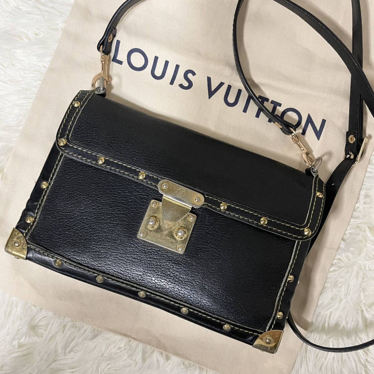 ①1円【廃盤品・入手困難】ルイヴィトン LOUIS VUITTON スハリ タランテュー ショルダーバッグ 斜め掛け ゴールド金具 ブラック ビンテージ_画像1