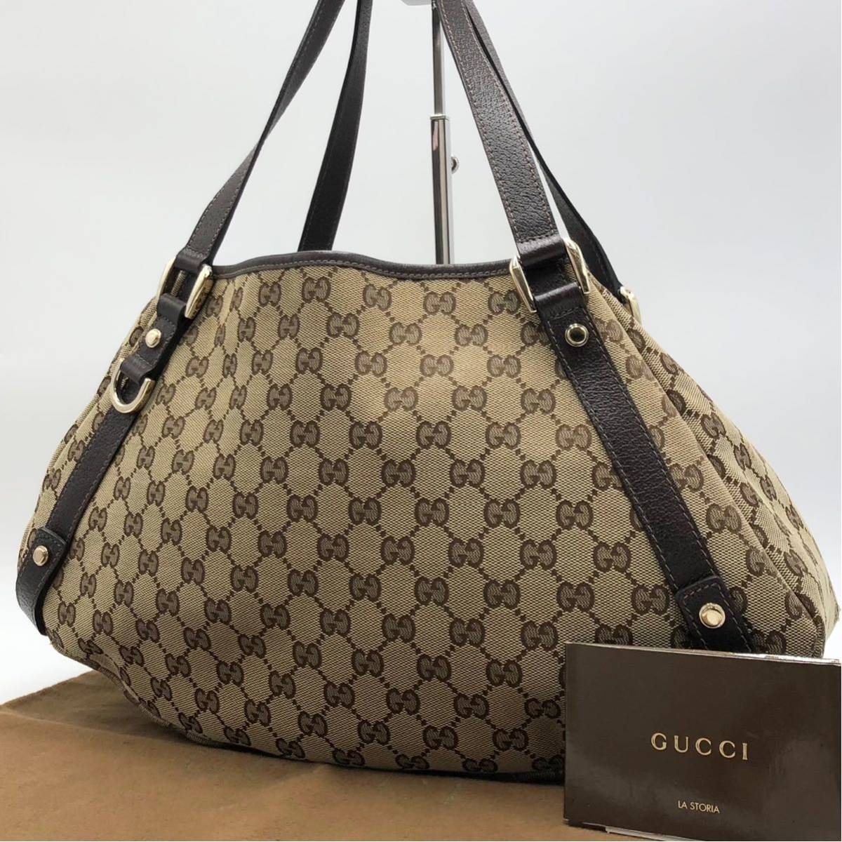 【美品】グッチ トートバッグ GG柄 アビーライン 肩掛け キャンバス レザー GUCCI_画像2