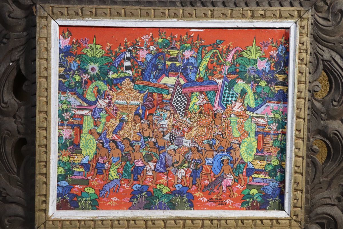 イ・クトゥッ・ソキ サイン入 KT.SOKI Penestanan Ubud ムラスティの祭列 ニュピ 赤の大地 バリ 極彩風景画 風俗画 細密画 バリアート 絵画_画像4