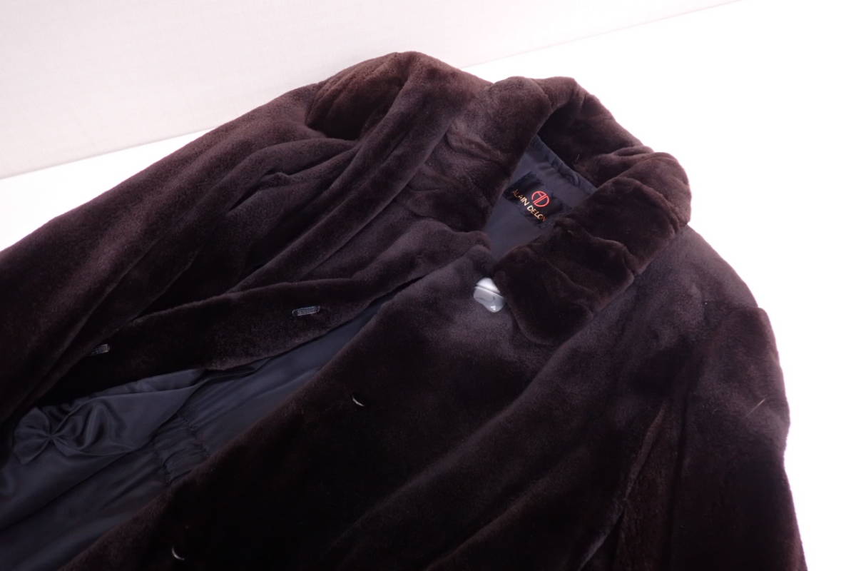 高級本毛皮 アランドロン シェアードミンク レディース ロングコート 着丈88cm ウエストシャーリング ALAIN DELON MINK ミンク E11059_画像10