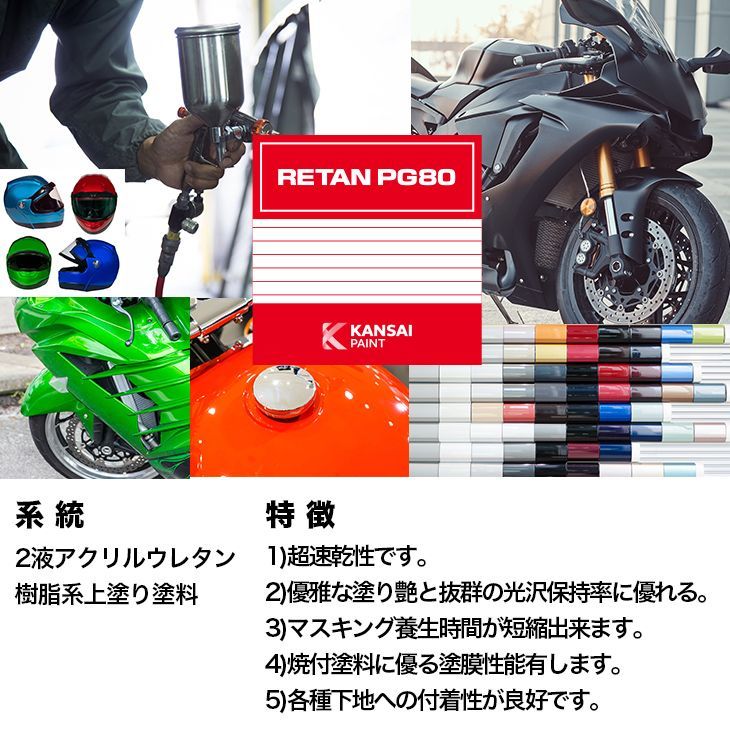 関西ペイント PG80 調色 カワサキ 28G (バイク色) KAWASAKI SPARKLING ORANGE MET カラーベース・下塗り300g（原液）セット（3コート）Z24_画像2