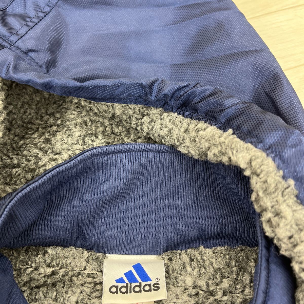 1232◎ 90s オールド ヴィンテージ adidas アディダス トップス ベンチ コート ロング丈 長袖 裏ボア ネイビー メンズ0_画像3