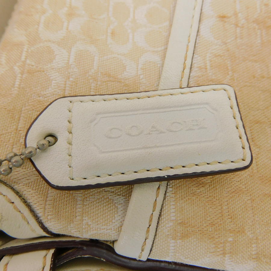 1円 ■ コーチ ショルダーバッグ ミニシグネチャー キャンバス×レザー ベージュ×ホワイト系 COACH ■E.Bssl.rS-10_画像9