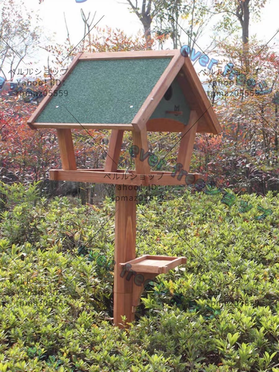 高品質☆ バードフィーダー　鳥の餌台　ウッド　三角屋根タイプ 木製の野外餌器 防腐雨日焼け防止_画像2