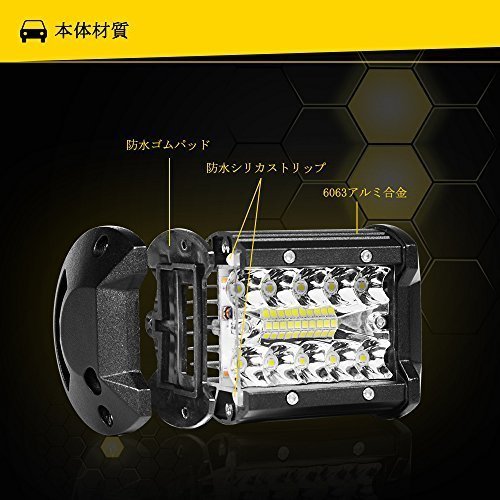 129 ☆強烈照射☆ LED ワークライト CREE 60W IP68 作業灯 12V/24V 投光器 広角 狭角 角度調節 専用ステー付 2個 セット 防水 防塵 耐衝撃_画像7