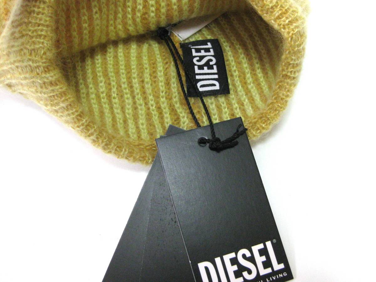 新品 直輸入 DIESEL ディーゼル ユニセックス モヘア混 ワンポイントロゴ ふわふわ ニットキャップ マスタード K-EDRO イタリア製_画像3