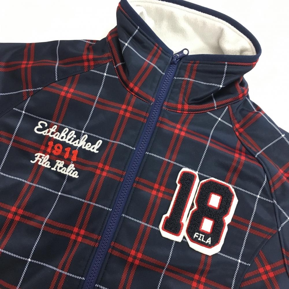 [ super-beauty goods ] filler Golf jacket blouson navy × red check pattern . badge inside side fleece lady's L Golf wear FILA GOLF