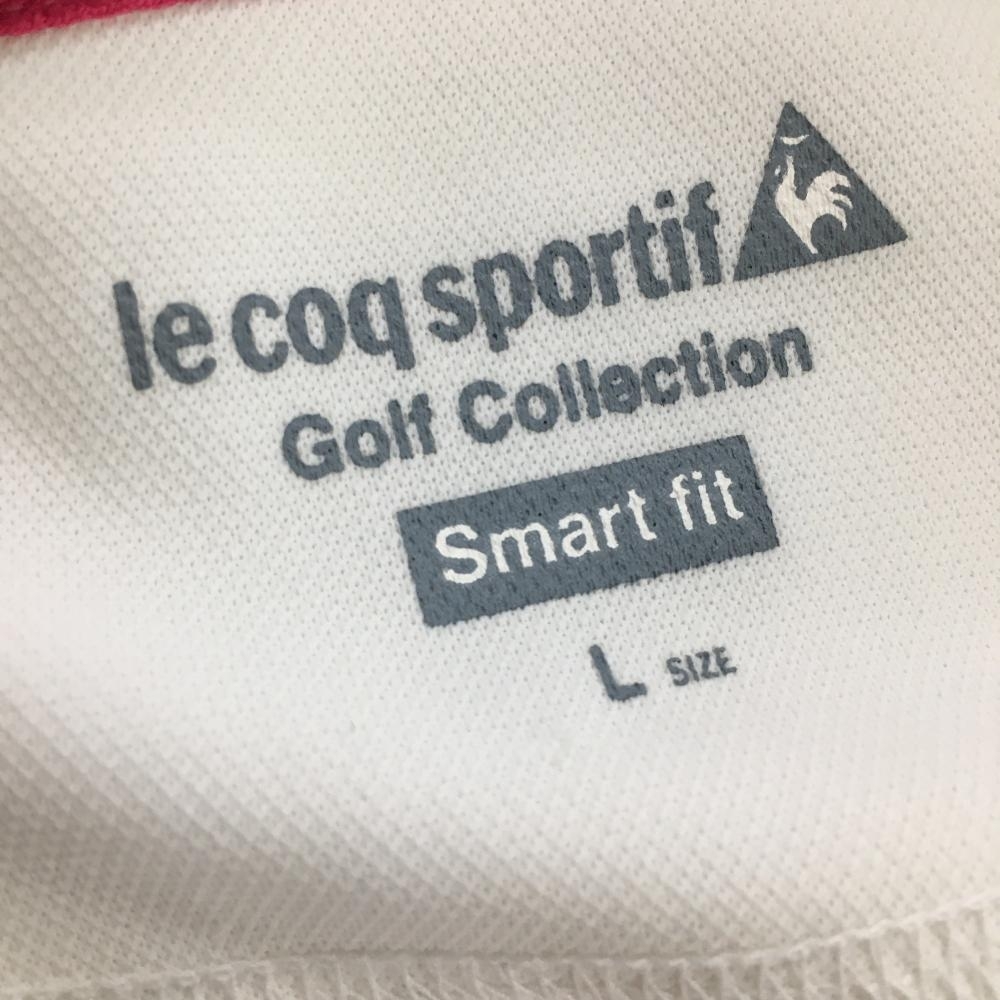 ルコック 半袖スキッパーシャツ 白×ライトブルー ロゴ刺しゅう レディース L ゴルフウェア le coq sportif_画像4