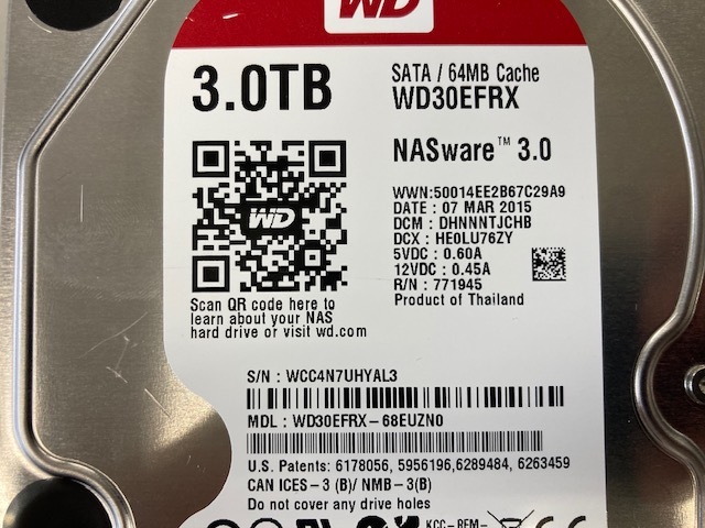 ★２個セット★WESTERN DIGITAL ウェスタンデジタル WD RED WD30EFRX 3TB 3000G 5400rpm SATA 3.5インチ NAS Hard Drive_画像2