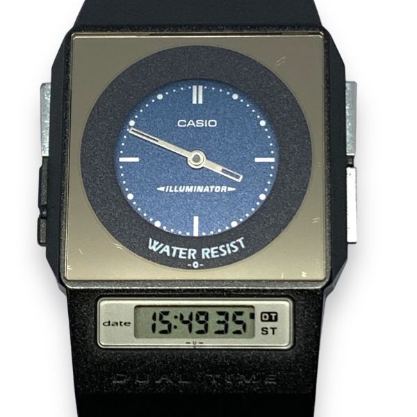 ■稼働品・美品・訳あり・希少レア　CASIO カシオ　FS-01　ペラ フィルムウォッチ　DUAL TIME　ブルー文字盤　オールドカシオ　電池交換済_画像1