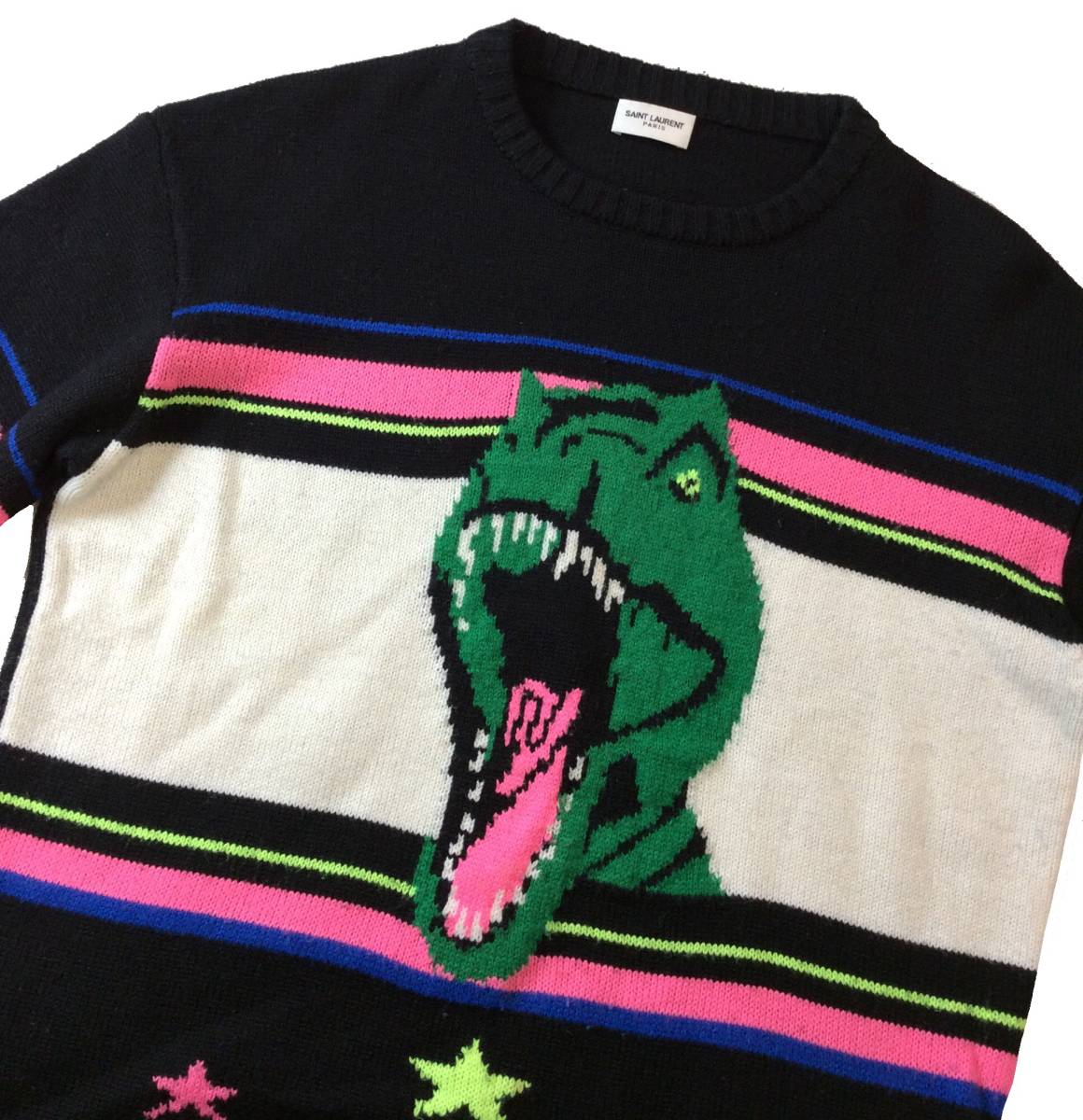 SAINT LAURENT PARIS sun rolan Paris Dinosaur knitted sweater dinosaur wool ITALY made M (ma)