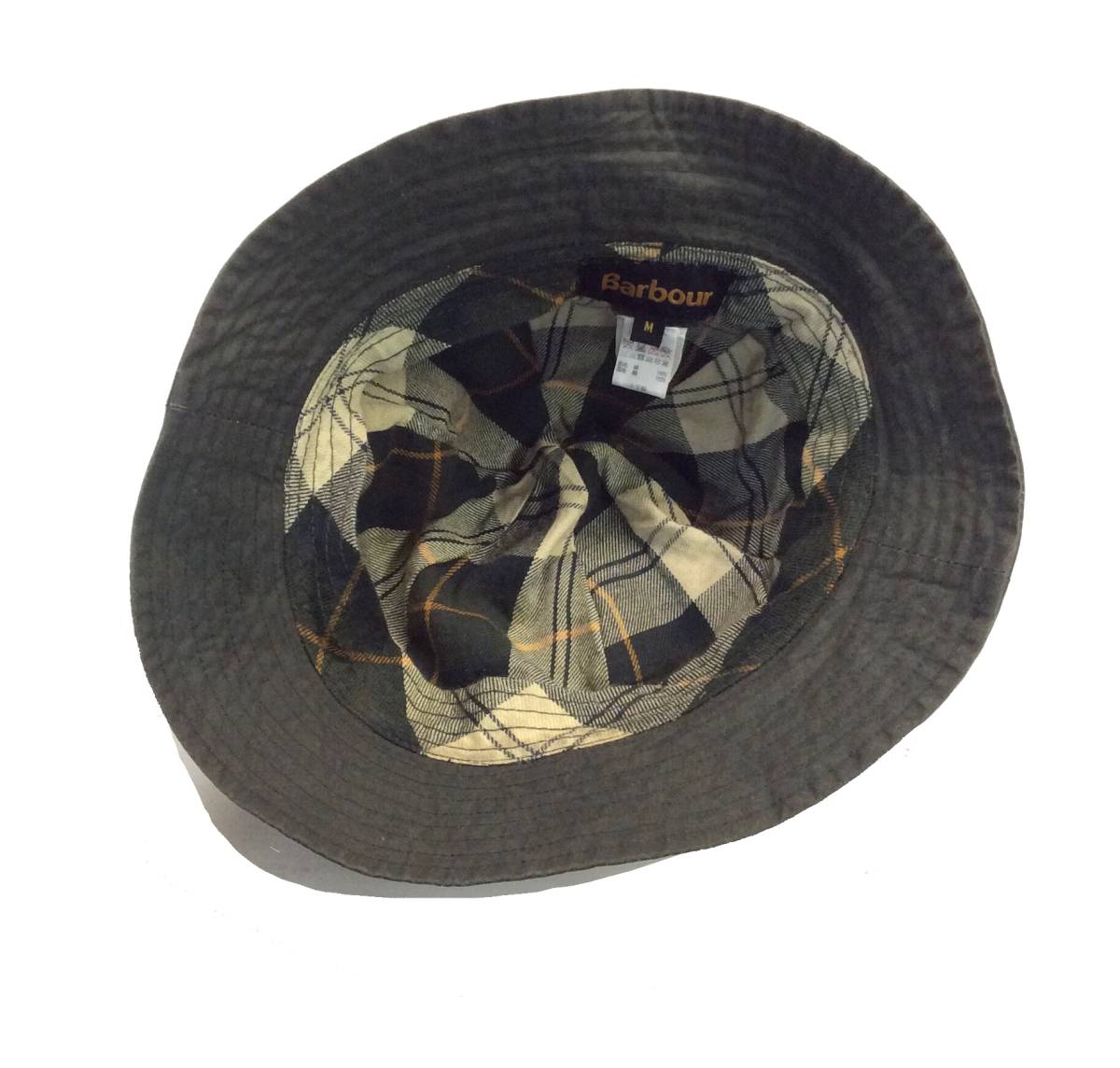Barbour バブアー オイルドコットン バケットハット 帽子 ロゴ刺繍 オリーブグリーン系 M 送料250円_画像5