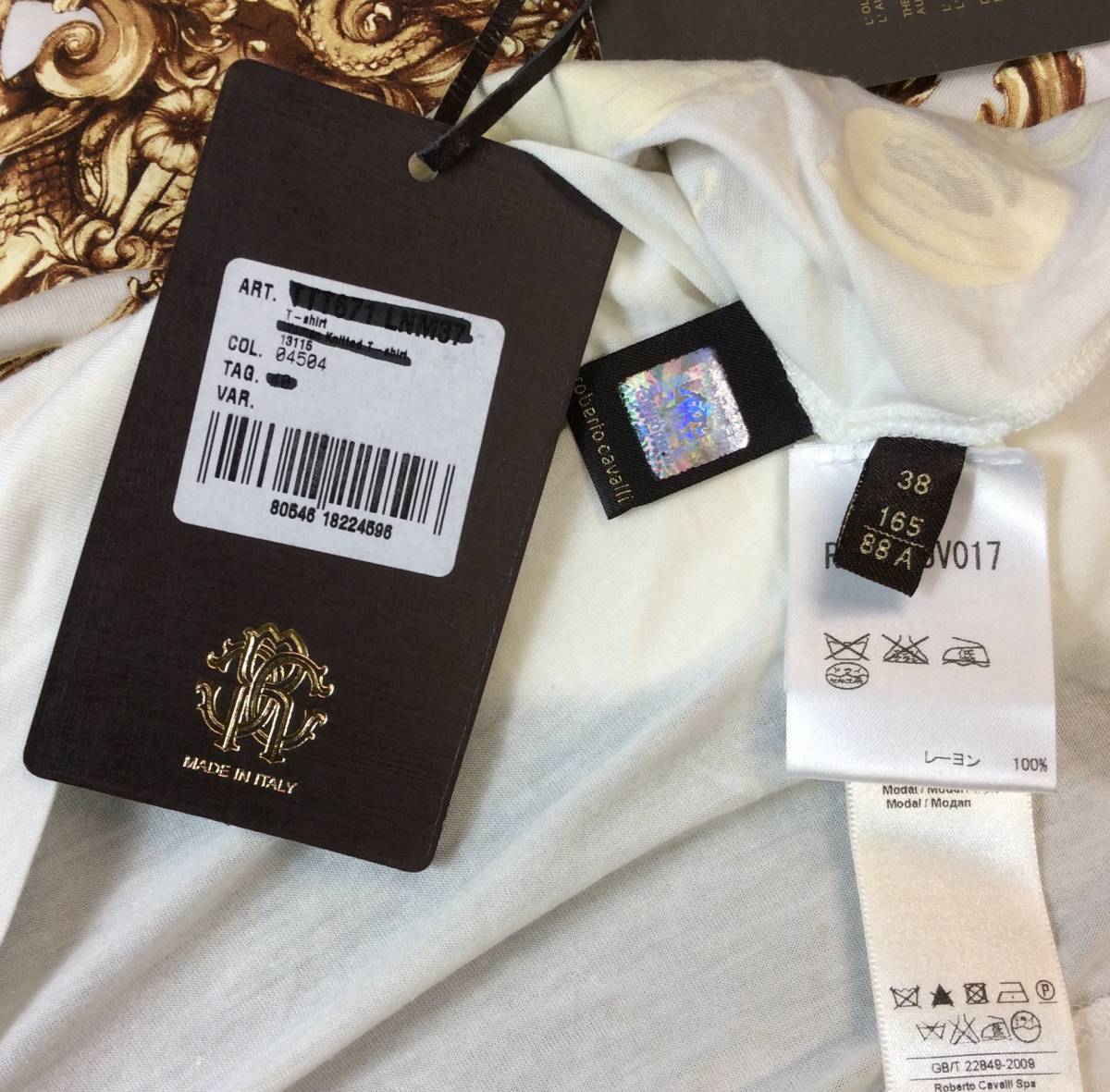 未使用 roberto cavalli ロベルトカヴァリ 半袖Tシャツ トップス カットソー レーヨン ホワイト系 38 レディース 送料250円　（ma)