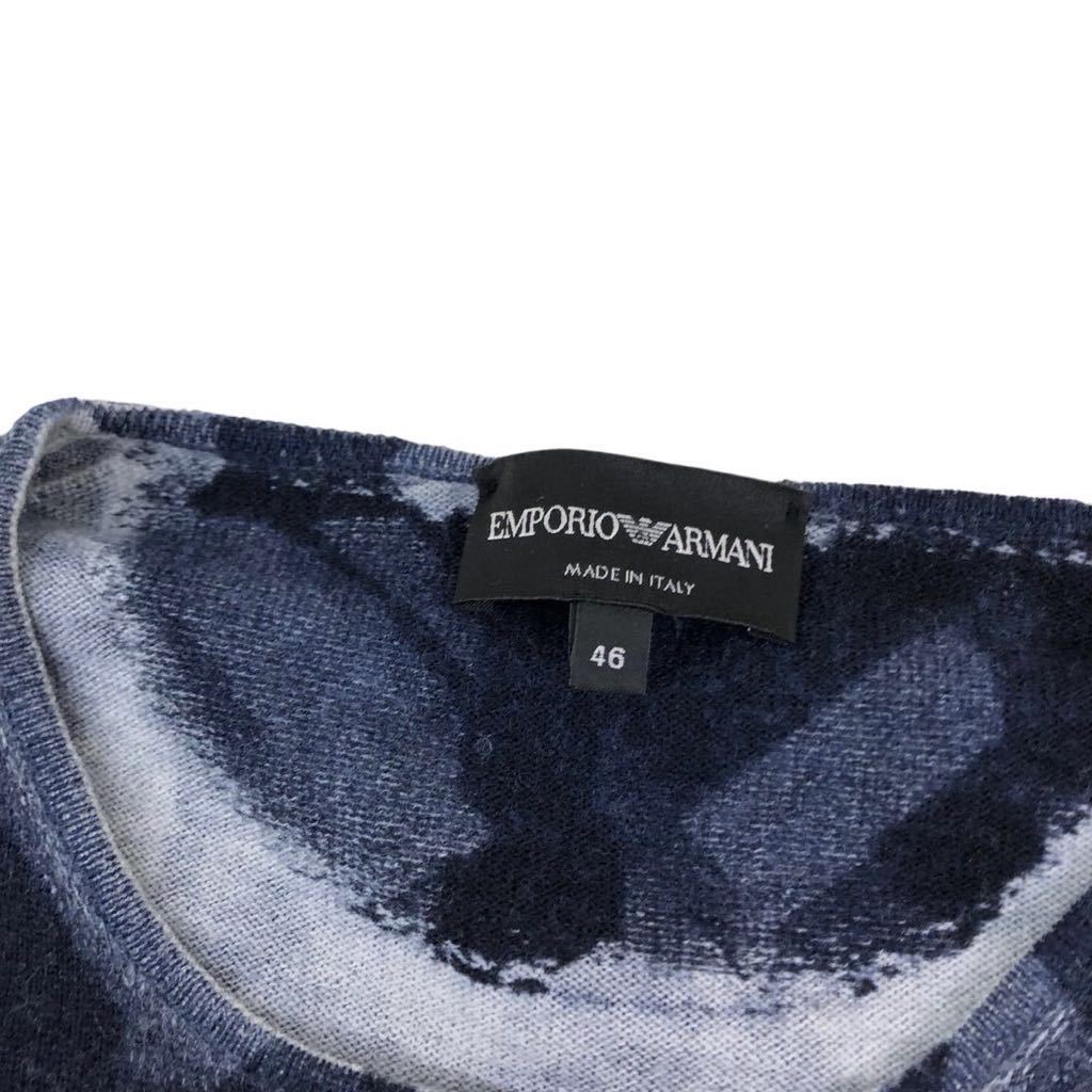 H671 イタリア製 EMPORIO ARMANI エンポリオアルマーニ アルマーニ 長袖 ウール ニット セーター トップス ネイビー系 メンズ 46_画像8