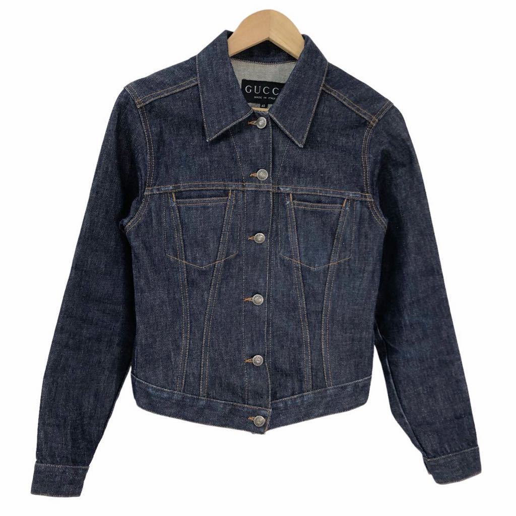 m443 イタリア製 GUCCI グッチ デニムジャケット Gジャン ジージャン ジャケット 上着 羽織り アウター インディゴ レディース 42