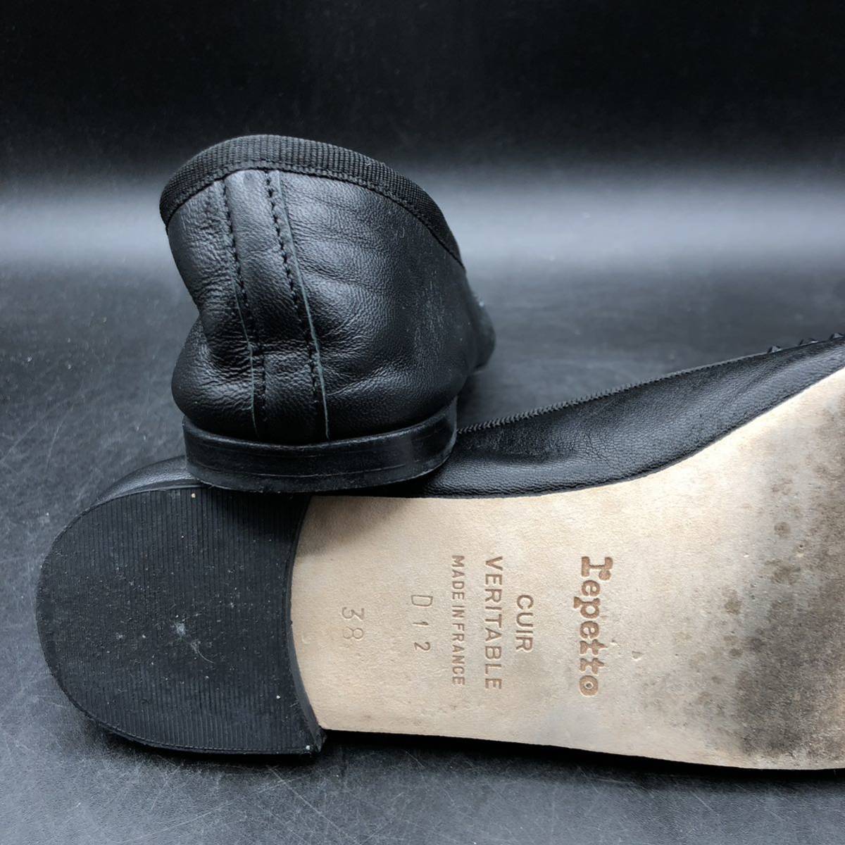 M1757 прекрасный товар repetto Repetto балетки плоская обувь туфли-лодочки 38/24.0cm соответствует черный biju- оборудование орнамент кожа с коробкой Франция производства 