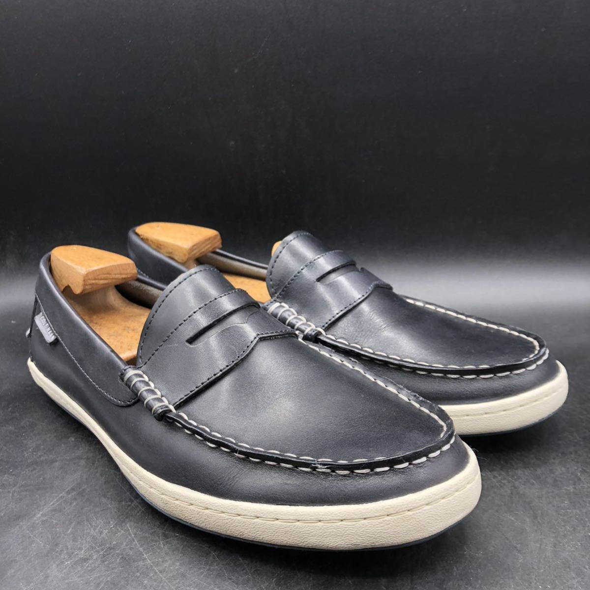 M1865 良品 COLE HAAN コールハーン レザー コインローファー シューズ メンズ 10/28.0cm相当 ネイビー 紺 革靴 シューズ スリッポン_画像2