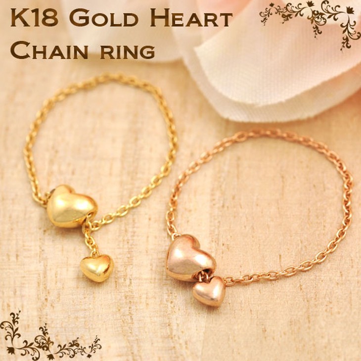 .... Heart . pretty *K18PG ring Heart chain ring free size 18 gold pink gold free chain ring free shipping 