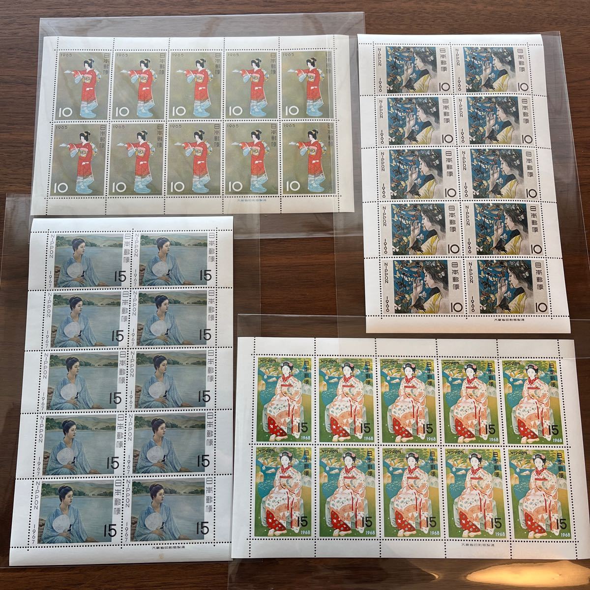 切手 切手趣味週間 1965-1968年 4年分 4種 4シート 額面500円_画像1