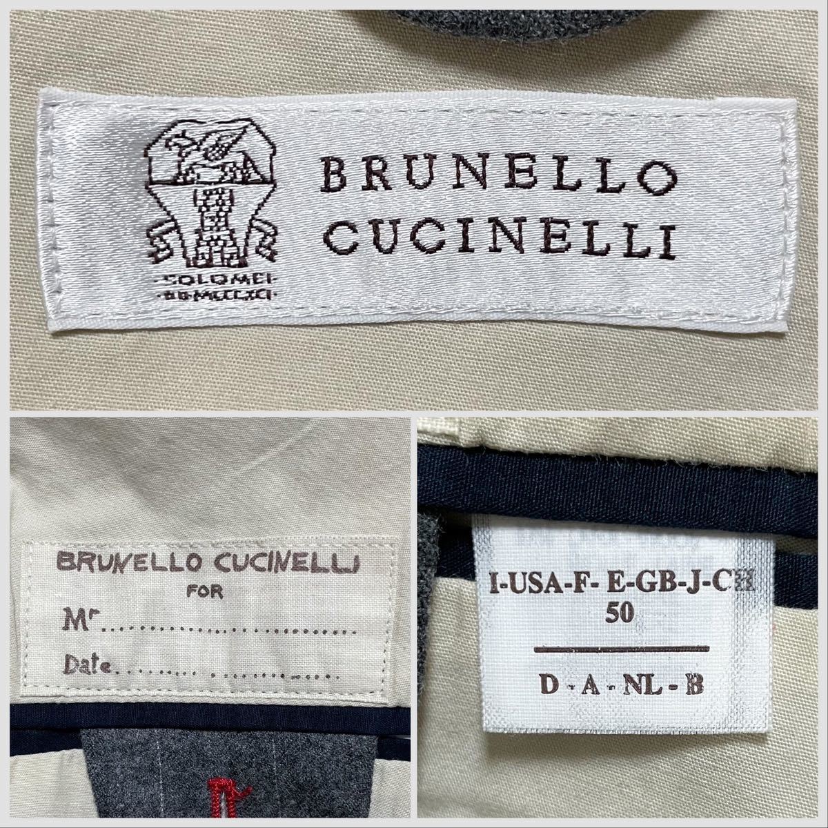 XL相当！ブルネロクチネリ BRUNELLO CUCINELLI カシミヤ混 ウール エルボーパッチ付 テーラードジャケット ブレザー チェック50 グレー_画像9