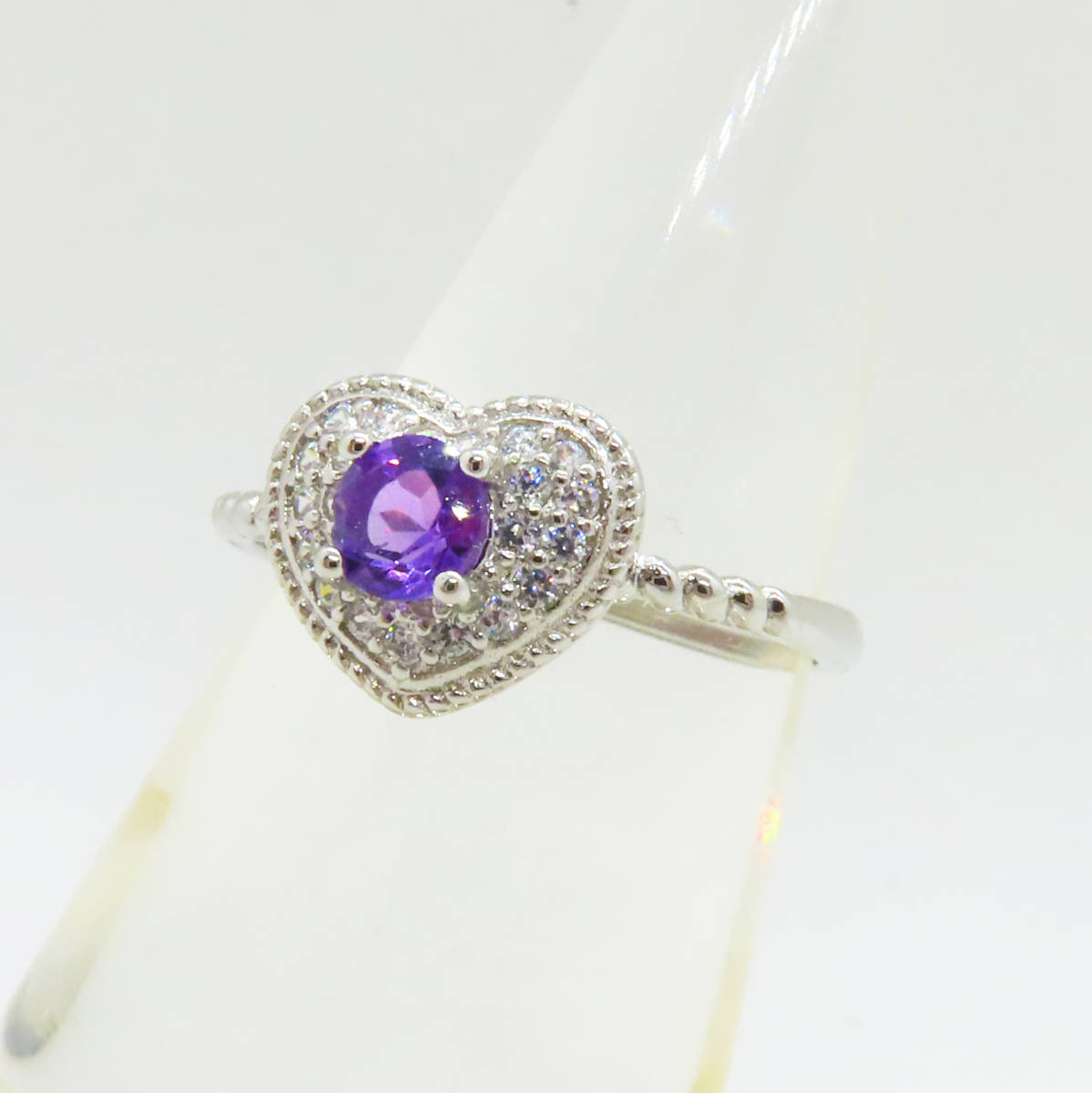 新品 アメジスト ラウンドカット 紫水晶 指輪 リング 925 ダイヤモンド シルバー 天然石 宝石 ヴィンテージ ハートの画像6