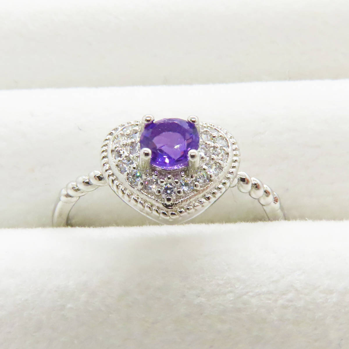 新品 アメジスト ラウンドカット 紫水晶 指輪 リング 925 ダイヤモンド シルバー 天然石 宝石 ヴィンテージ ハートの画像4