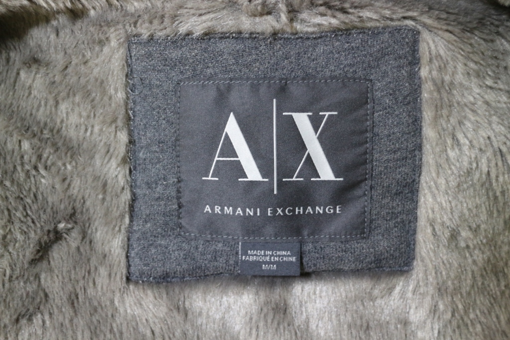 ■A/X アルマーニエクスチェンジ■秋冬 裏ボア ジップアップ フーテッドパーカー M グレー ARMANI EXCHANGE_画像3